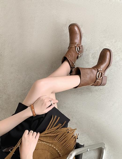 聪儿严选  复古皮扣长筒西部靴  柔软橡胶大底，轻便防滑耐磨 亲肤软皮，细腻有光泽，透气不闷脚 商品图6