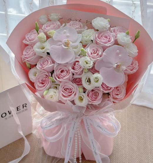 【甜美时刻】002款，19朵粉雪山➕18朵洋桔梗➕2朵蝴蝶兰，高端大气时尚花束 商品图0