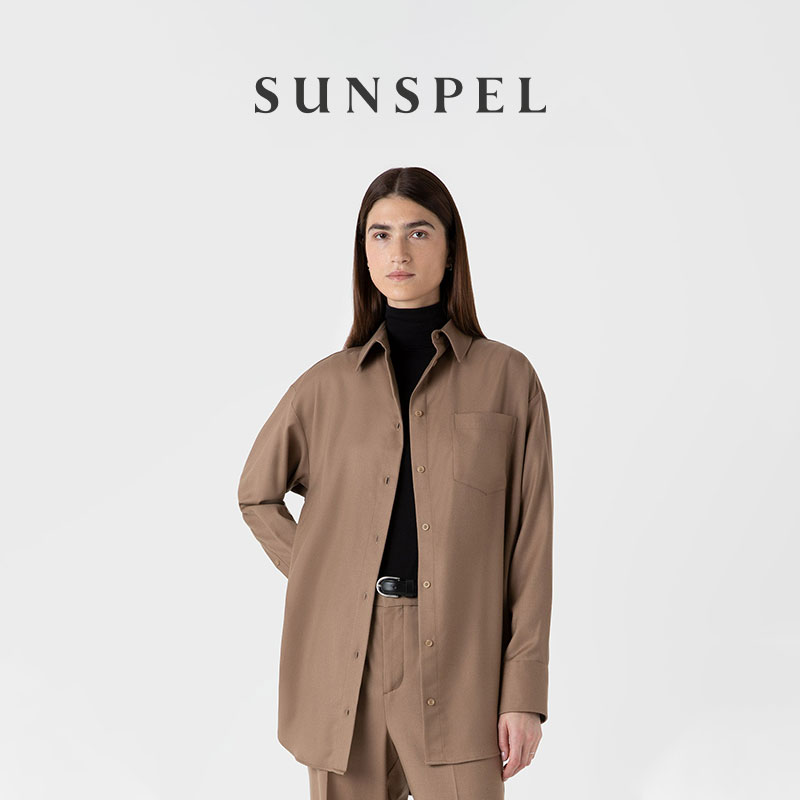 SUNSPEL女士经典款羊毛法兰绒Oversize廓形衬衫