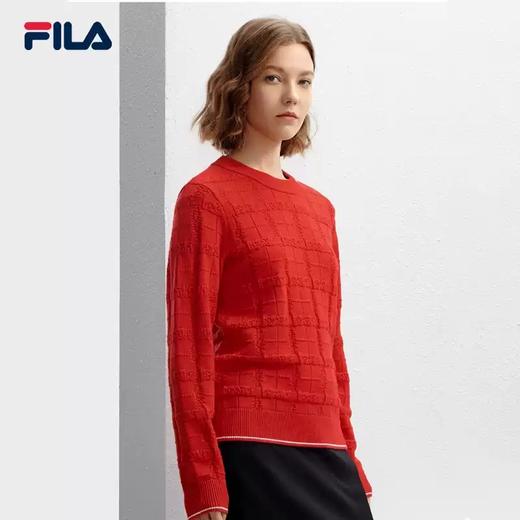 3件折上7折【自营】FILA/斐乐  斐乐女子新年红毛衣2024春季新款时尚简约百搭格纹编织衫 F11W411405FRD 商品图3