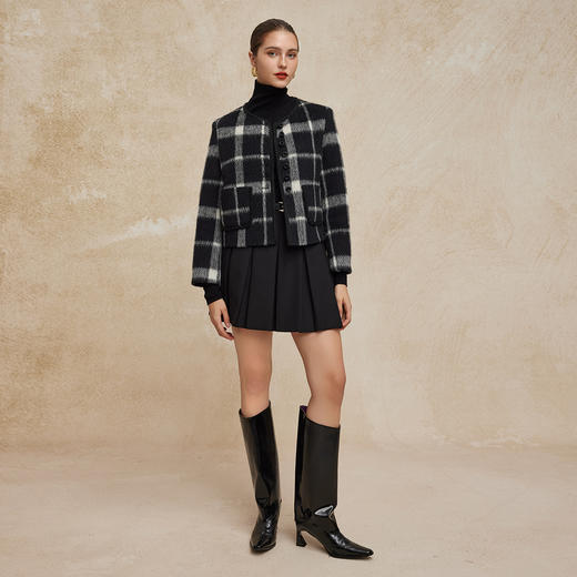 PH949斯尔丽24新款小香风格子时尚减龄小个子显瘦双面呢羊毛短大衣 商品图7