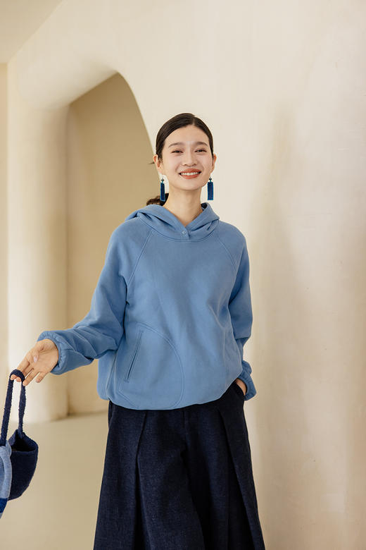 绽放旅行女装760朵/大大的帽衫纯棉加厚磨毛下摆橡筋收褶连帽卫衣 商品图5