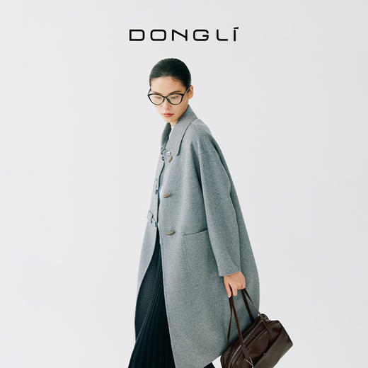 东黎 • 山羊绒女士秋冬西服领三粒扣双面羊绒呢长款大衣 4257 商品图5
