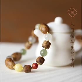 米马饰物 18K金天然海南人工种植莺歌绿奇楠沉香 入门精品 多宝手钏
