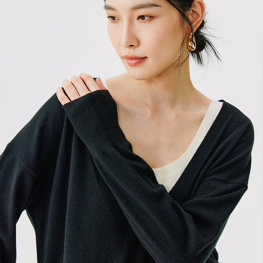 小山羊绒 东黎羊绒 女士秋冬季针织 大V领羊绒纯色宽松简约   DWBS4671AN 商品图9