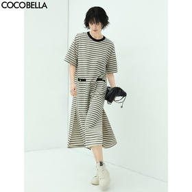 COCOBELLA简约撞色条纹针织连衣裙女宽松休闲POLO长裙FR159B