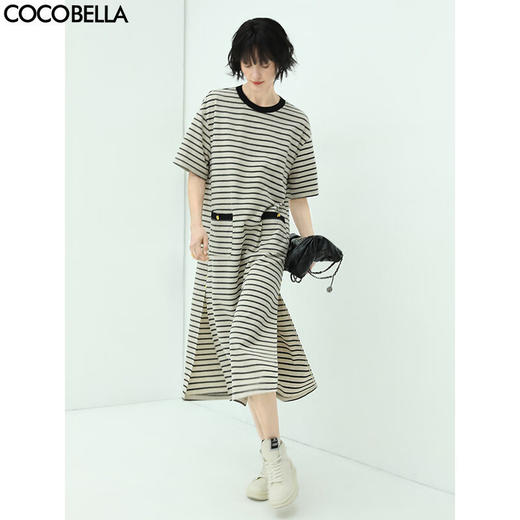 COCOBELLA简约撞色条纹针织连衣裙女宽松休闲POLO长裙FR159B 商品图0