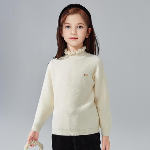 笛莎Deesha 童装女童毛衫2024冬新款甜美基础木耳边领毛衫 商品图0