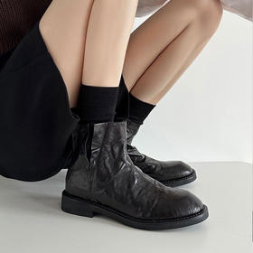 【顺丰包邮】51239 洛诗琳设计感手抓纹羊皮真皮切尔西短靴马丁靴00M1