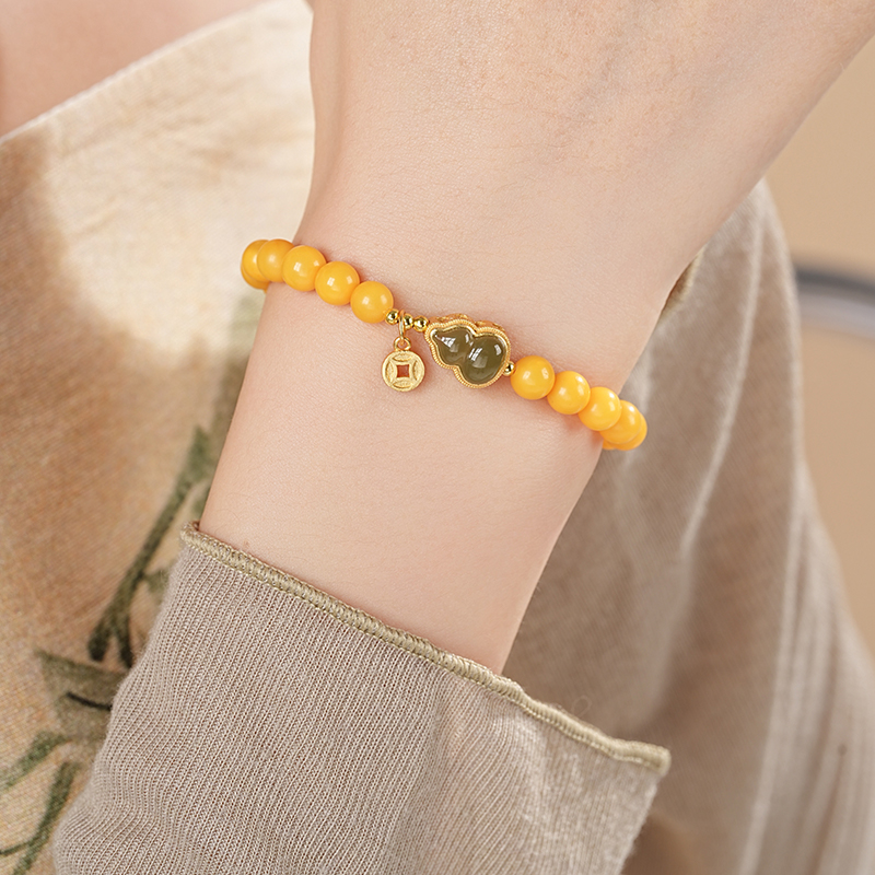 敦煌【福禄双全·鸡油黄蜜蜡和田玉葫芦手串】新中式福泽小众轻奢手串 中式国风手串配饰