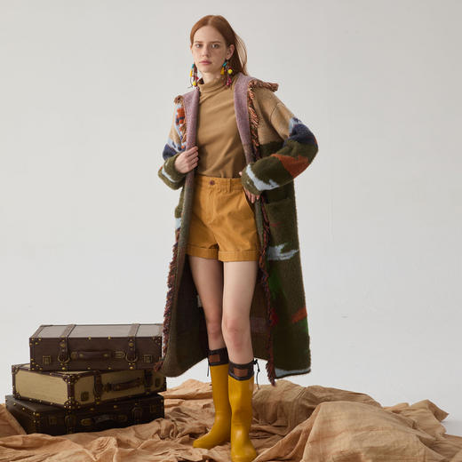 谜底连帽针织开衫女2024冬季新品复古风宽松长毛衣外套244MZ1902 商品图1