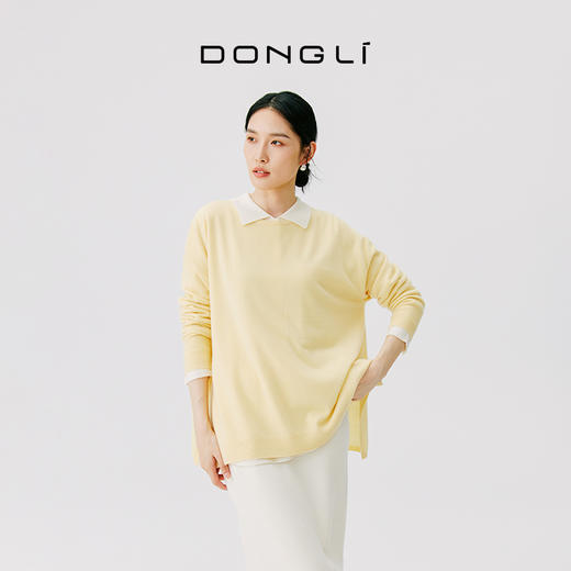 东黎 • 小山羊绒女士秋冬圆领宽松百搭长袖套衫 4766 商品图0