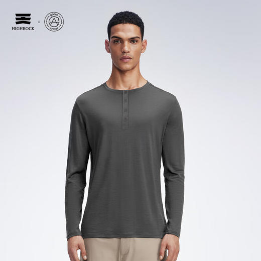 天石鹅铠甲亨利领美利奴羊毛T恤男士长袖弹力户外运动登山徒步G205 商品图6