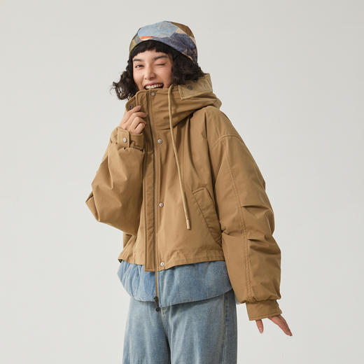 谜底连帽羽绒服女2024冬新品拼接式冲锋夹克宽松鸭绒服244MY1537 商品图1