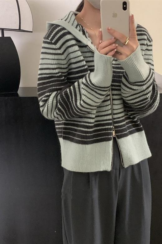 LNNNS 浅绿条纹拉链外套 17307 商品图1