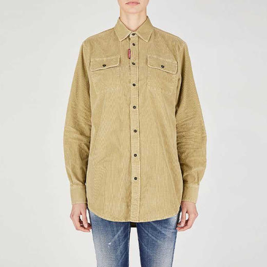 DSQUARED2 女士徽标贴花灯芯绒长袖衬衫 卡其色 S75DL0683 S54097 111 商品图0