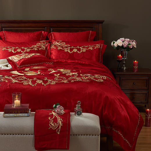 【品牌直营】【婚庆系列 比翼双飞】奢享60支匹马棉婚庆四件套六件套十件套床上用品套件 商品图4