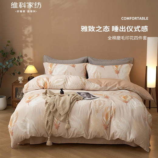 【维科家纺】2024新款秋冬加厚磨毛四件套简约全棉纯棉被套床单四件套床上用品 商品图0