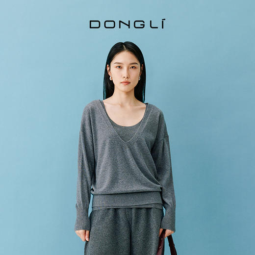 小山羊绒 东黎羊绒 女士秋冬季针织 大V领羊绒纯色宽松简约   DWBS4671AN 商品图5