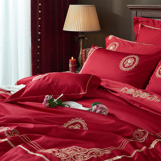 【品牌直营】【婚庆系列 真爱一生】奢享100支刺绣匹马棉婚庆套件四件套六件套 商品图4