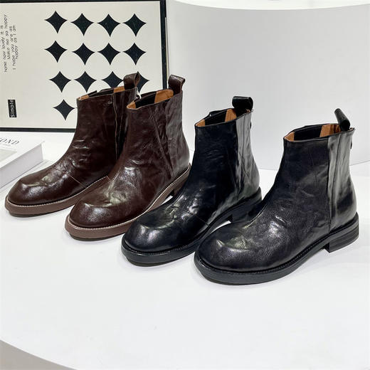 【顺丰包邮】51239 洛诗琳设计感手抓纹羊皮真皮切尔西短靴马丁靴00M1 商品图4