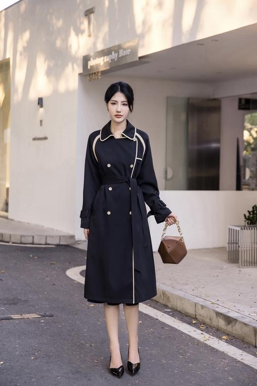 Le Malene 黑卡其拼接大气风衣外套 17278 商品图0