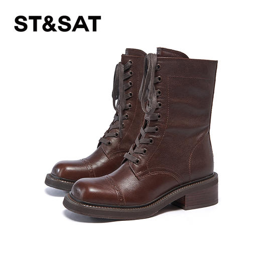 星期六复古褶皱感圆头厚底增高马丁靴SSC4116371 商品图6