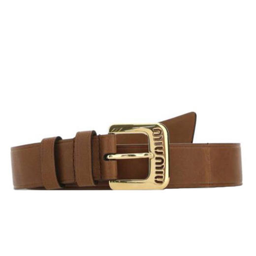 MIU MIU  缪缪 字母印花金属扣皮革腰带 棕色 宽3cm（CB） 商品图0