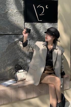 ESTELLICA polo领中长款宽松休闲西装外套 17291