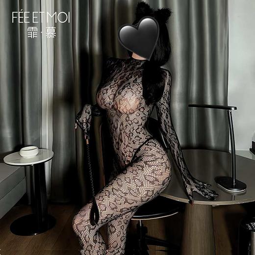 【情趣内衣】霏慕 魅惑豹纹高领大露背连身袜3502 商品图3