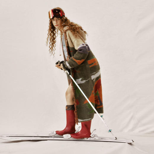 谜底连帽针织开衫女2024冬季新品复古风宽松长毛衣外套244MZ1902 商品图0