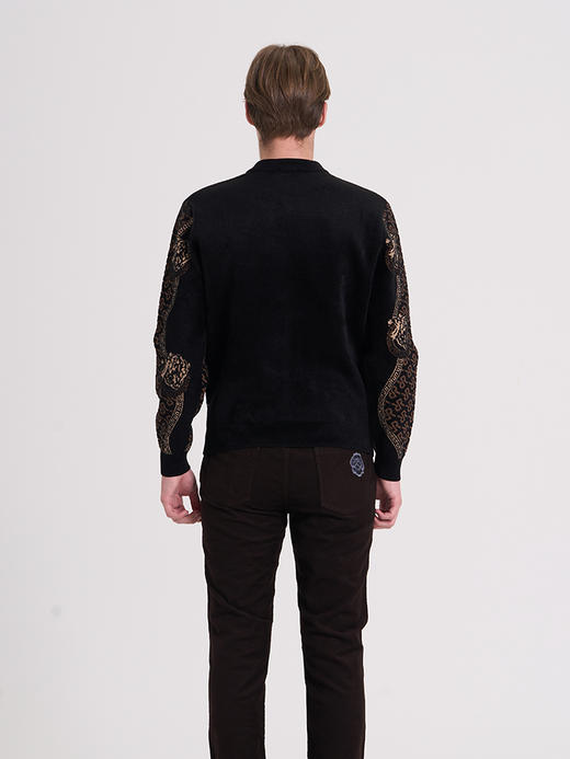 威雅/RARE 黑咖提花雪尼尔圆领毛衣男士长袖毛衫 商品图2