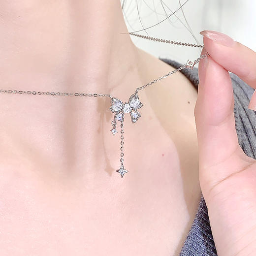 卡蒂罗/KADER 灵动结系列 心动甜梦流苏项链 满镶宝石在逃公主梦幻甜美蝴蝶结吊坠 原创设计圣诞配饰 生日纪念日 商品图4