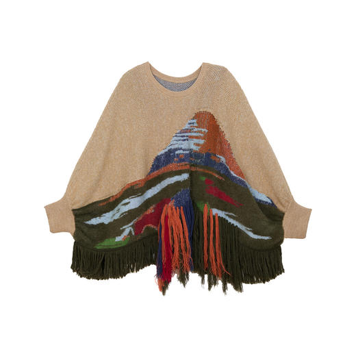 谜底套头针织衫女2024冬季新品复古风宽松A型中长款毛衣244MZ1867 商品图4