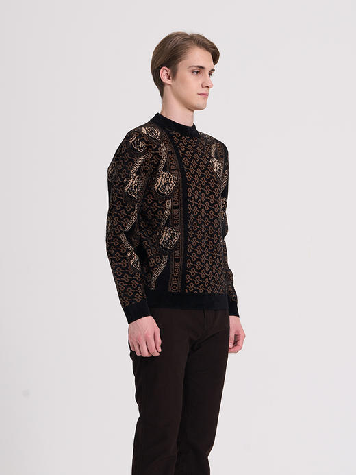 威雅/RARE 黑咖提花雪尼尔圆领毛衣男士长袖毛衫 商品图1