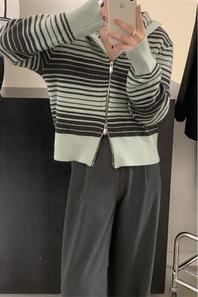 LNNNS 浅绿条纹拉链外套 17307