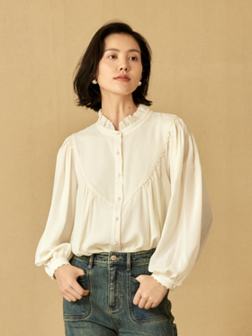 温柔乡naia醋酸宫廷风衬衫FCE3SHT008