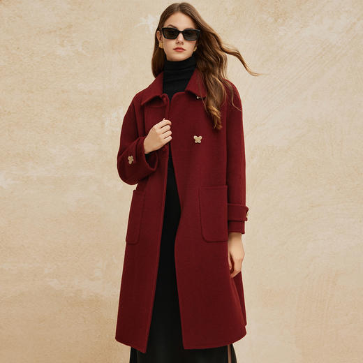 PH923斯尔丽24冬季新款双面羊毛大衣中长款设计感装饰扣廓形大衣 商品图4
