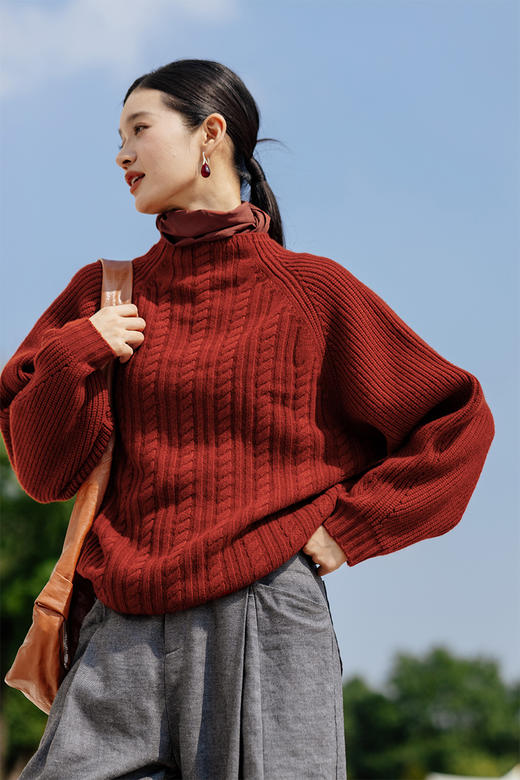 绽放旅行女装807朵/绞花毛衣秋冬*绵羊毛*绞花拼接套头毛衫 商品图5