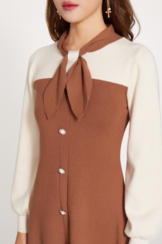 Le Malene 焦糖拼色系带领针织连衣裙 10267 商品图3