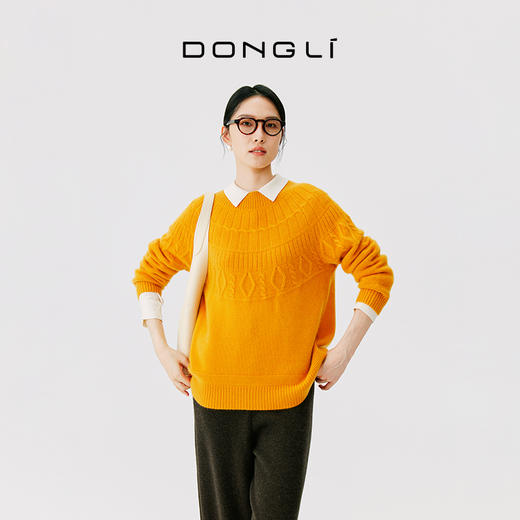 东黎 • 小山羊绒女士秋冬季圆领绞花套头衫 4731 商品图2