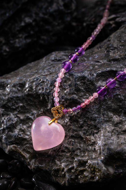 吉祥天地 粉水晶心形项链 礼品送礼送女友 商品图1