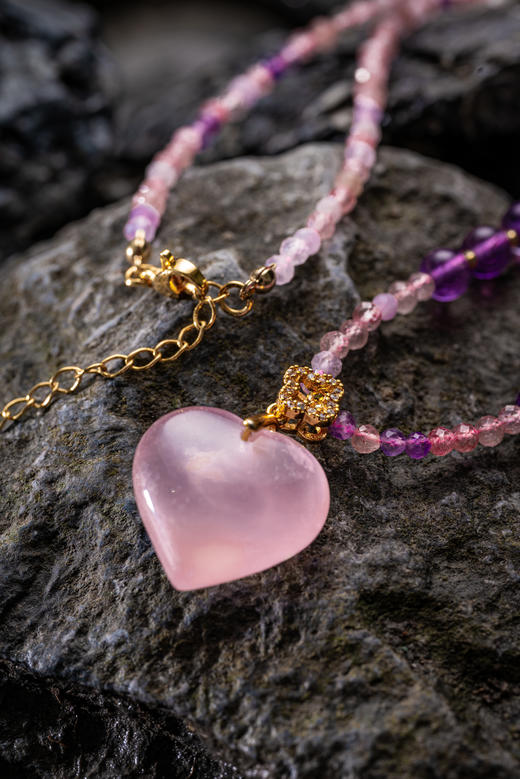 吉祥天地 粉水晶心形项链 礼品送礼送女友 商品图4