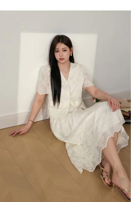 七夕福利-NO退（两件套）重工绣花蕾丝短袖➕半身裙套装-喜出 商品图5