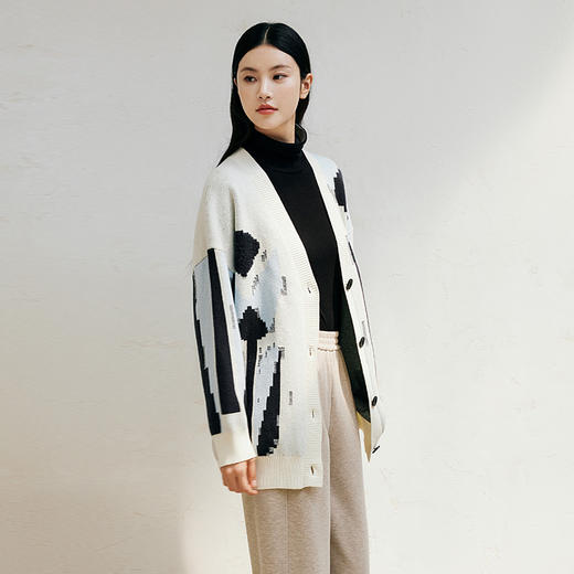 玳莎提花宽松针织开衫女2024年冬季新款通勤休闲慵懒风落肩袖外套  ED33309 商品图2