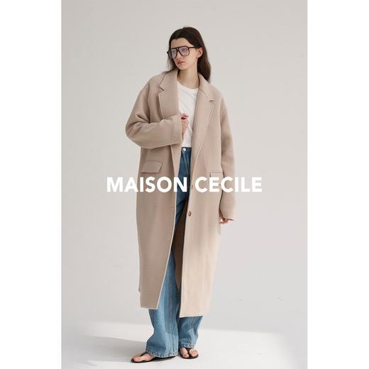 MAISON CECILE米色/黑色重磅羊毛宽松保暖西装领大衣 商品图3