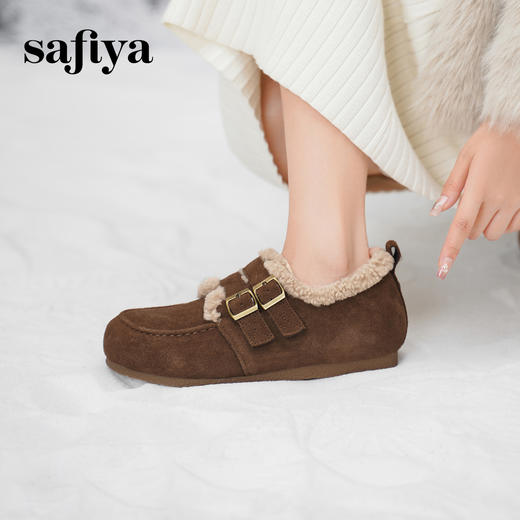 Safiya/索菲娅2024冬季踩屎感加绒外穿平底复古毛毛鞋勃肯鞋 SF44112017 商品图6