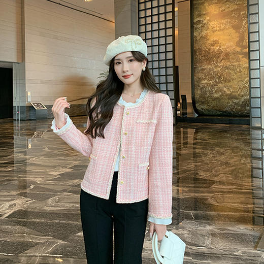 奢姿大码女装2024秋季减龄粗花呢胖妹妹花边装饰时尚穿搭套装9943353502 商品图1