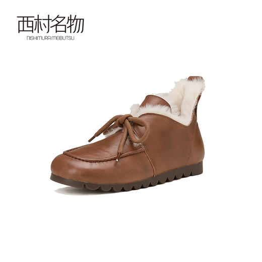 西村名物2024冬季新款时尚厚底真皮加绒软底平底棉鞋毛毛鞋女X24DS47761 商品图0
