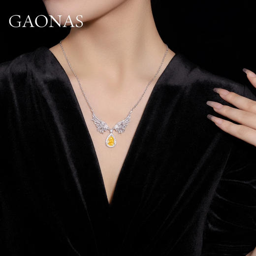 GAONAS 坠链均925银合成锆石 天使之翼 设计重磅黄项链YX102266 商品图4